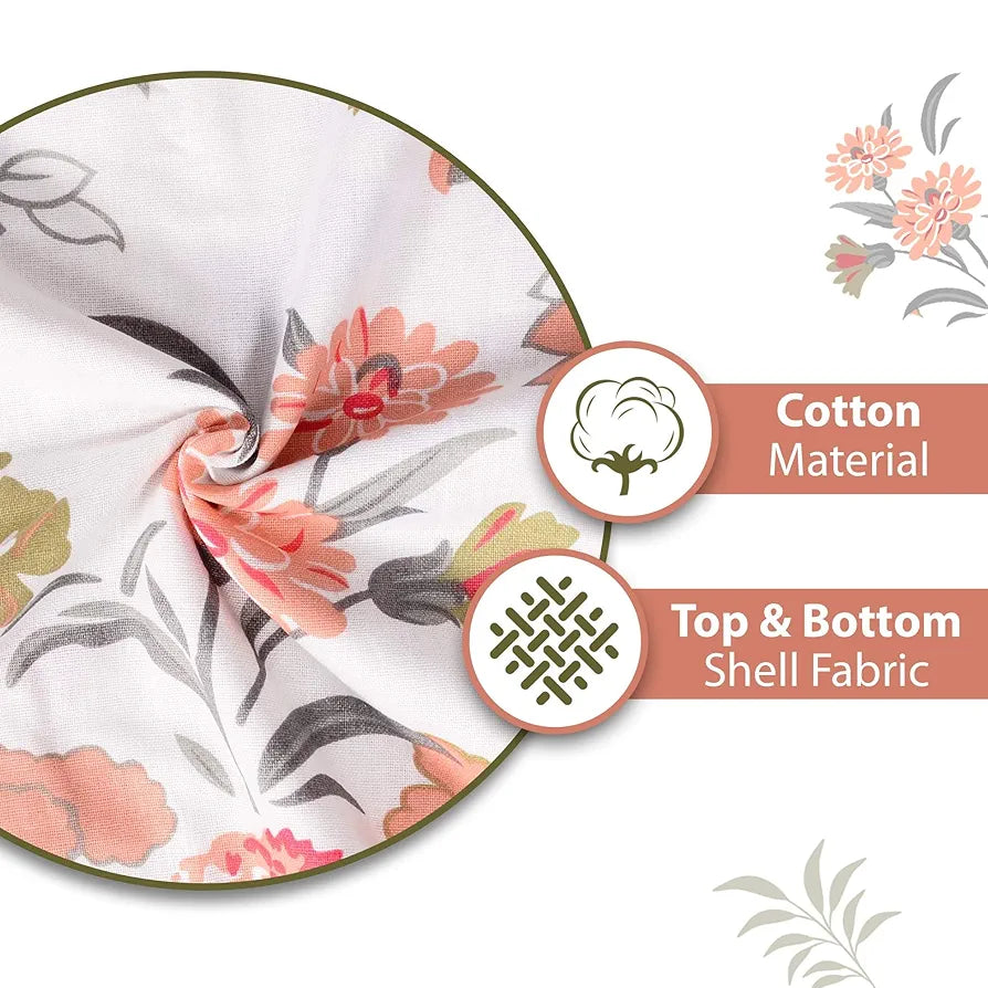 Divine Casa Floret 100% Cotton Single Dohar 120 GSM Soft & Lightweight Throw Blanket Colour Floral Blush