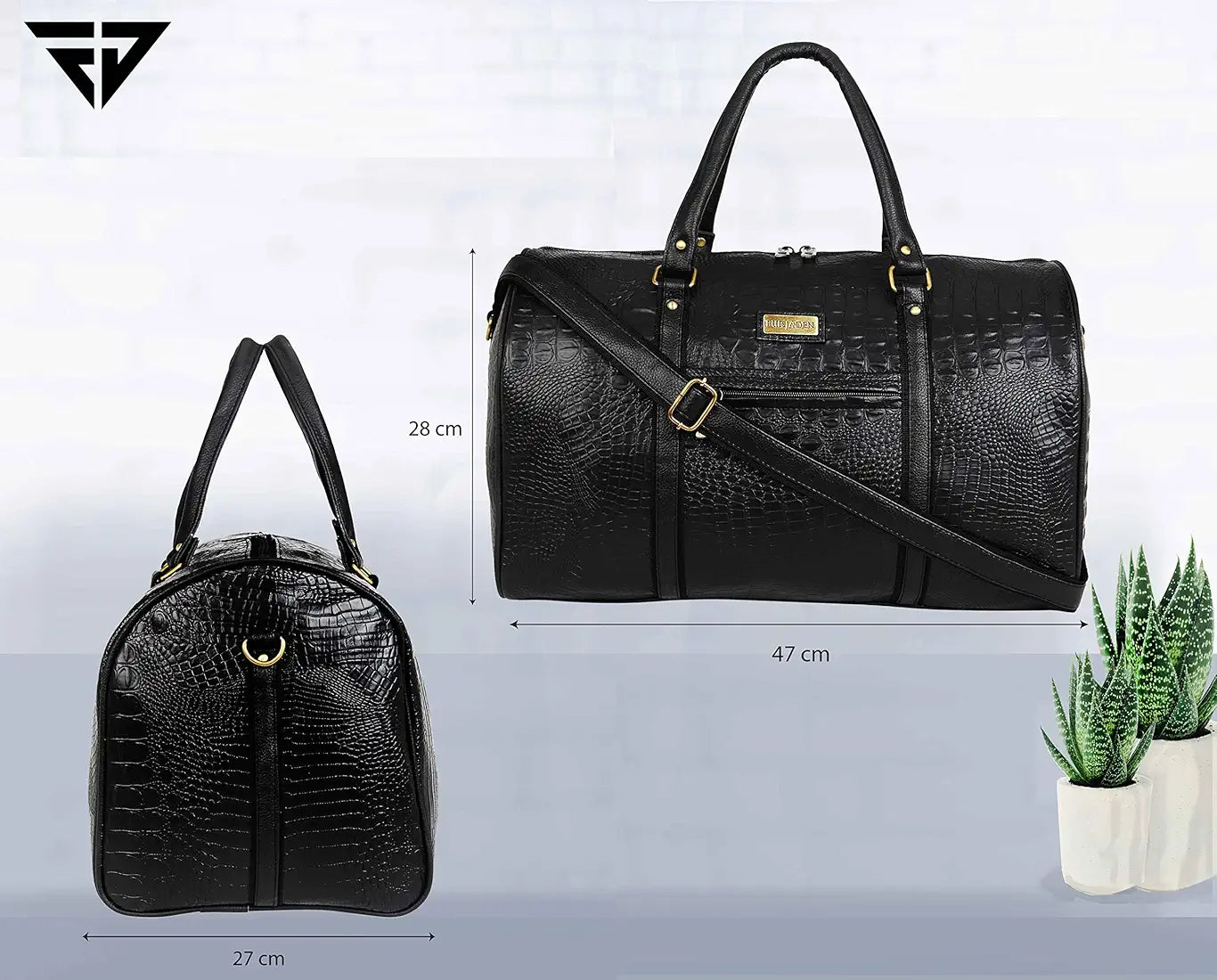 Fur Jaden Black Textured Leatherette Stylish & Spacious Weekender Duffle Bag for Travel for Men and Women