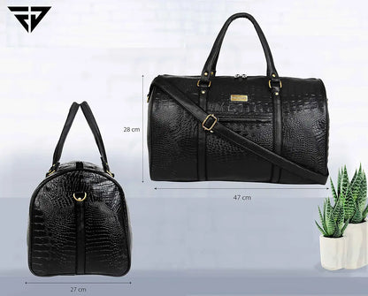 Fur Jaden Black Textured Leatherette Stylish & Spacious Weekender Duffle Bag for Travel for Men and Women