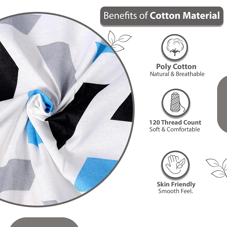 Divine Casa 144 TC Cotton Bedsheet for Single Bed with 1 Pillow Cover Colour Grey & Blue