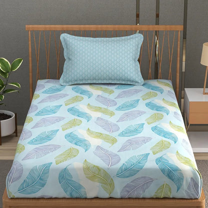 Fresh From Loom Microfiber Soft Cotton Single Size Bedsheet 200 TC with 1 Pillow Cover Aqua Pankh