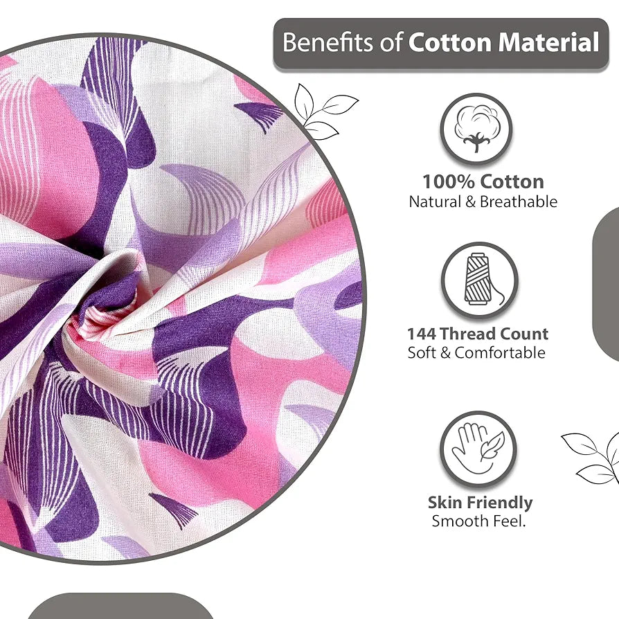 Divine Casa 144 TC 100% Pure Cotton Single Bed Bedsheet with 1 Pillow Cover Orchid Bloom Print Colour Purple Pink