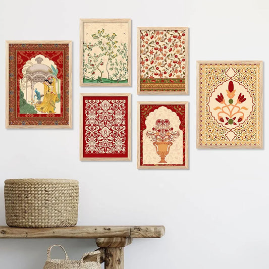 Kotart Madhubani Art Collection Painting with Frame Pack of 6 B