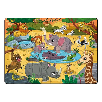 Mini Leaves 60 Pieces Wooden Floor Puzzle for Kids & Adults | Wild Safari Animals Jigsaw Floor Puzzle | Fun & Challenging