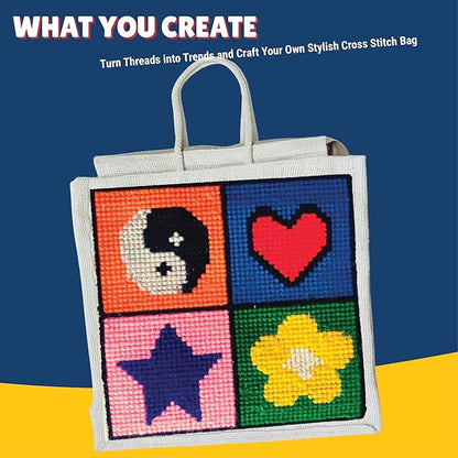 Kalakaram Make Your Own Cross Stitch Bag, Easy and Beginner Friendly Diy Cross Stitch Embroidery Kit | Kids Art and Craft Educational Kit