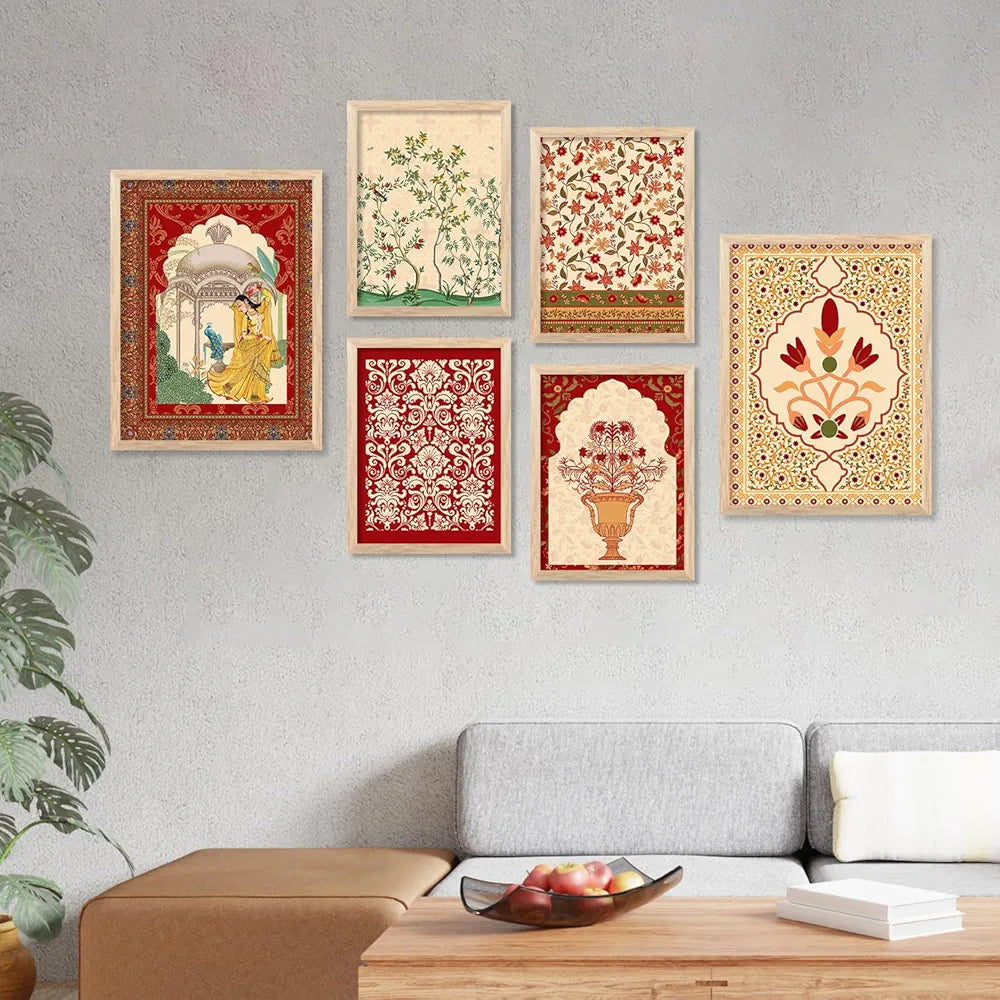 Kotart Madhubani Art Collection Painting with Frame Pack of 6 B