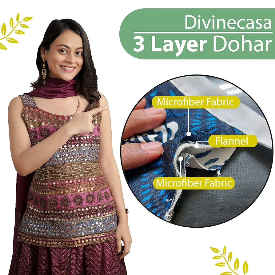 Divine Casa 120 GSM Microfiber Reversible Lightweight Printed Single Bed AC Dohar Blanket Colour Blush Green