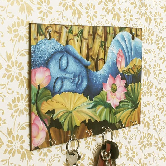 Ecraftindia Lord Buddha Theme Wooden Key Holder With 6 Hooks