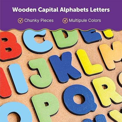 Mini Leaves Wooden Capital English Alphabets for Kids Learning Blocks for Kids 3 Years Alphabets for Kids