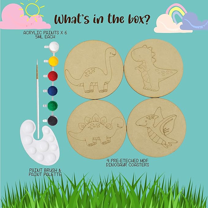 Kalakaram Paint Your Own Dinosaur Coaster Diy Kit for Kids | Fun & Educational Paint Activity for Kids