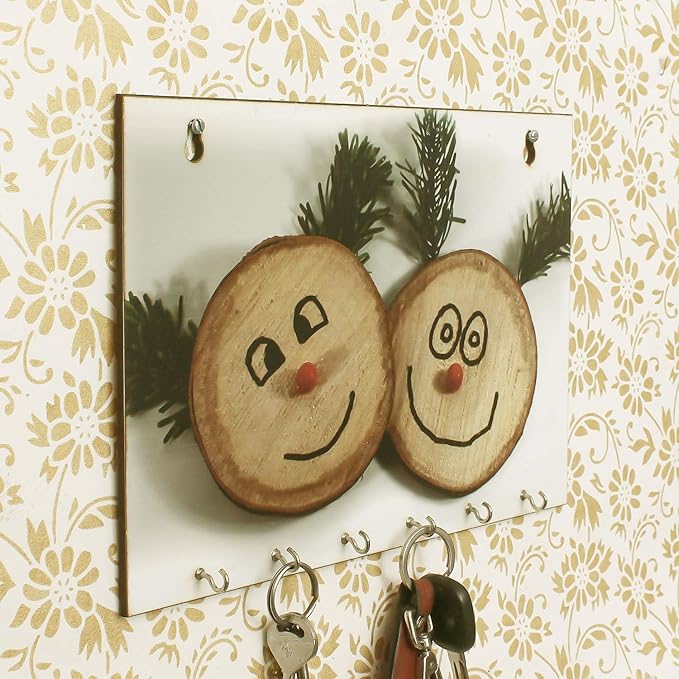 Ecraftindia Smilie Theme Wooden Key Holder With 6 Hooks