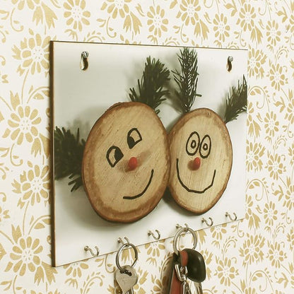 Ecraftindia Smilie Theme Wooden Key Holder With 6 Hooks