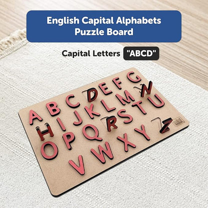 Mini Leaves Wooden Capital Alphabets Letters Learning Board Educational Puzzle for Kids 3+ Year