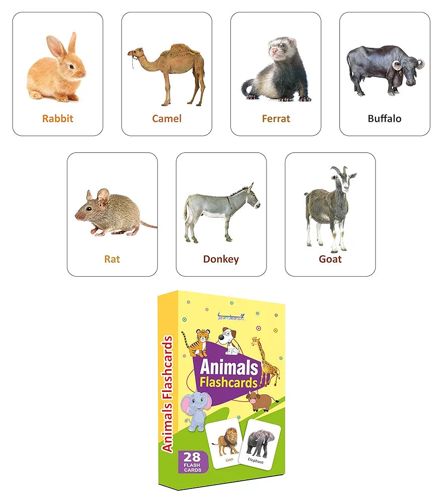 Gurukanth® Premium Animals Flash Cards for Kids Early Learning | Easy & Fun Way of Learning 1 Year to 6 Years Babies Smart Toys