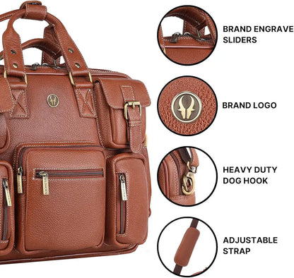 WildHorn Leather Laptop Bag for Men/Office Bag for Men | Fits Upto 15.6 Inch Laptop/MacBook | Laptop Messenger Bag/Leather Bag for Men I Dimension : L-16 inch W-4 inch H-13 inch