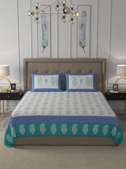 100% Pure Cotton Traditional Printed Bedsheet for Double Bed King Size Bedsheet with 2 Pillow Covers