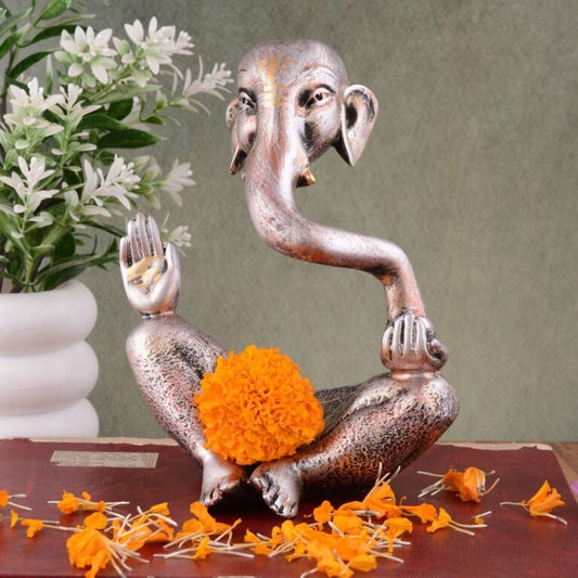 Elegant Silver Finish Meditating Ganesha Idol Peaceful Ganpati Statue for Home Temple Office & Meditation Space