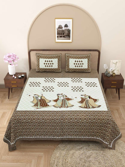 100% Pure Cotton Traditional Printed Bedsheet for Double Bed King Size Bedsheet with 2 Pillow Covers