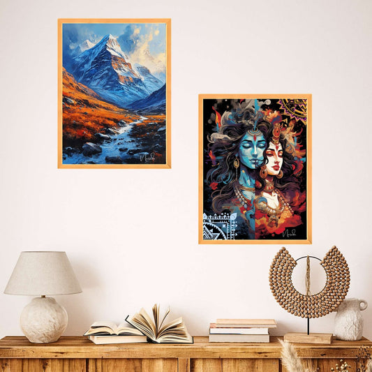 Set of Two Wall Paintings for Wall Dacoration Golden Framed Wall Paintings for Living Room & Bedroom Wall Art for Home Decoration & Office Wall Décor (14×11 inch CH-GD2-21)