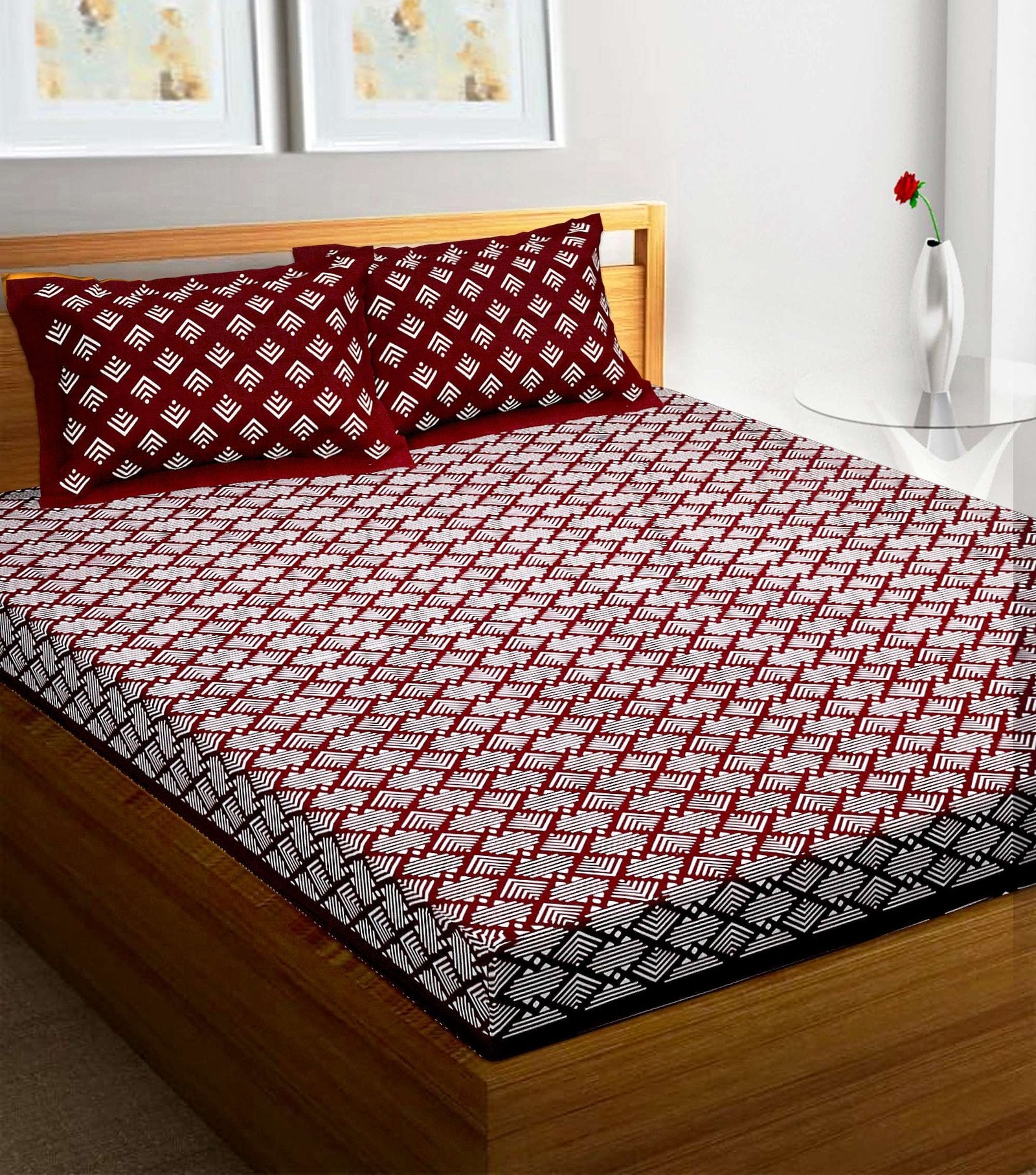 100% Pure Cotton Traditional Printed Bedsheet for Double Bed King Size Bedsheet with 2 Pillow Covers