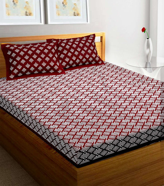 100% Pure Cotton Traditional Printed Bedsheet for Double Bed King Size Bedsheet with 2 Pillow Covers