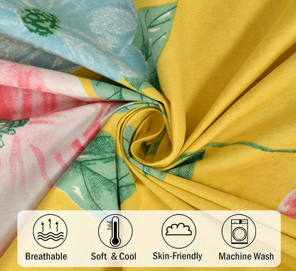 Fresh From Loom Hypoallergenic King Size Floral Print Bedsheet Set 240 TC Includes 2 Pillow Covers Daisy-Yellow