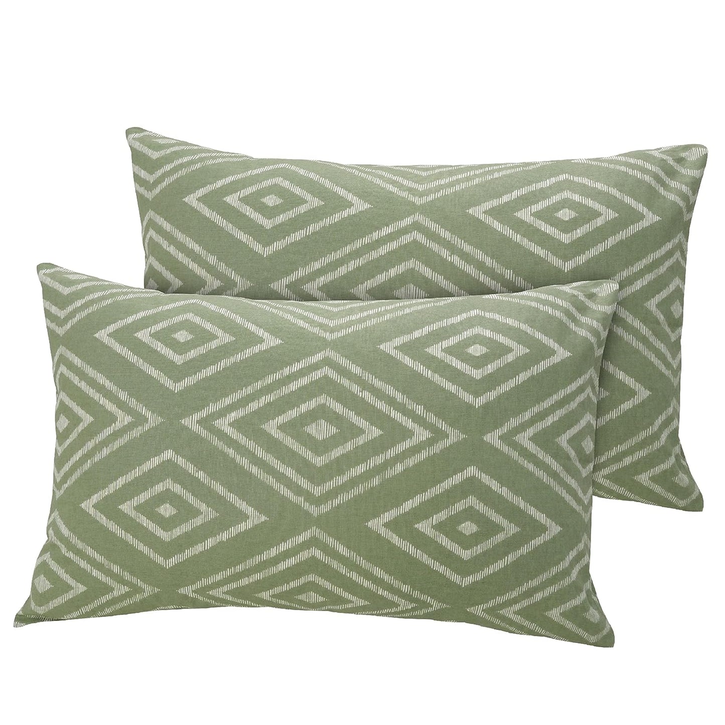 Huesland by Ahmedabad Cotton 144 TC Cotton Pillow Cover Set of 2 | White & Sage Green
