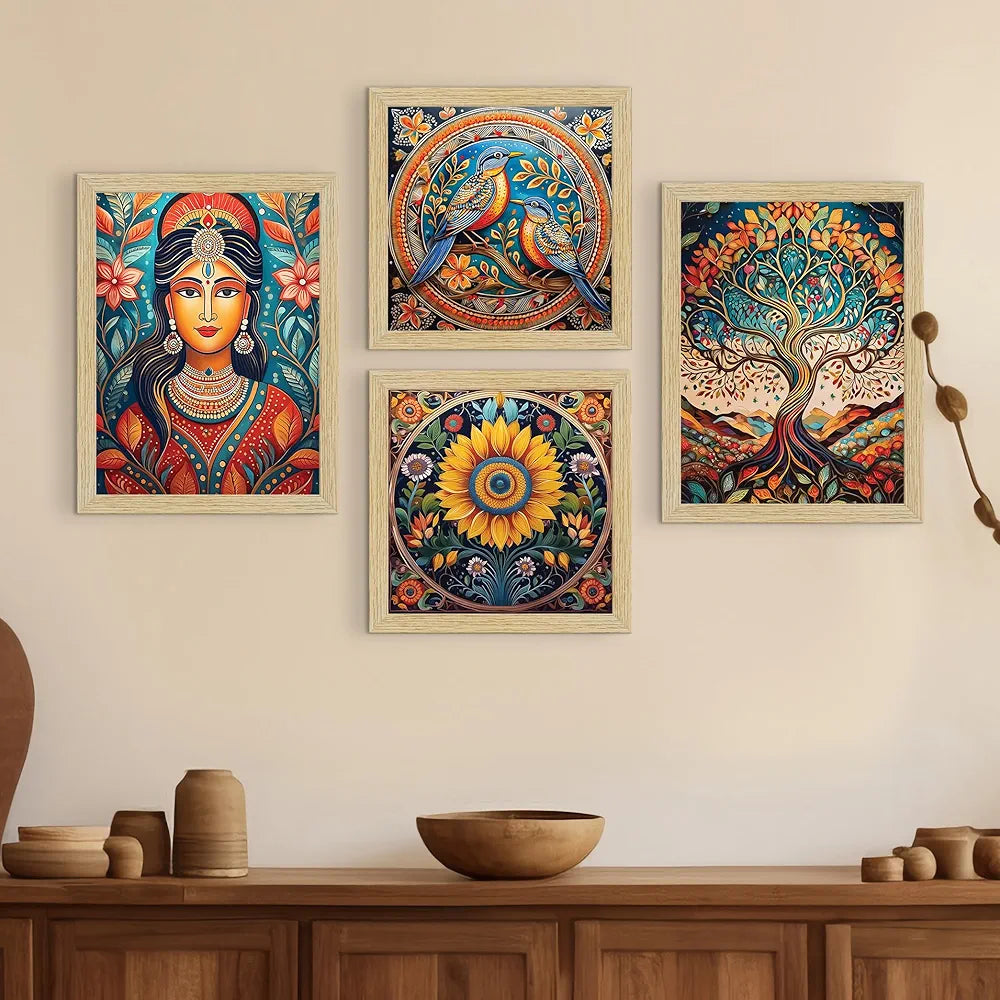 ArtX Paper Madhubani Madhubani-SO4-01 Multicolor Set of 4