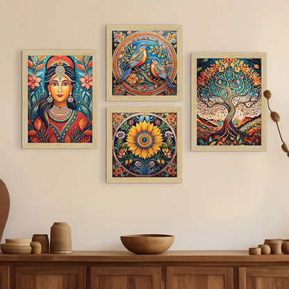 ArtX Paper Madhubani Madhubani-SO4-01 Multicolor Set of 4