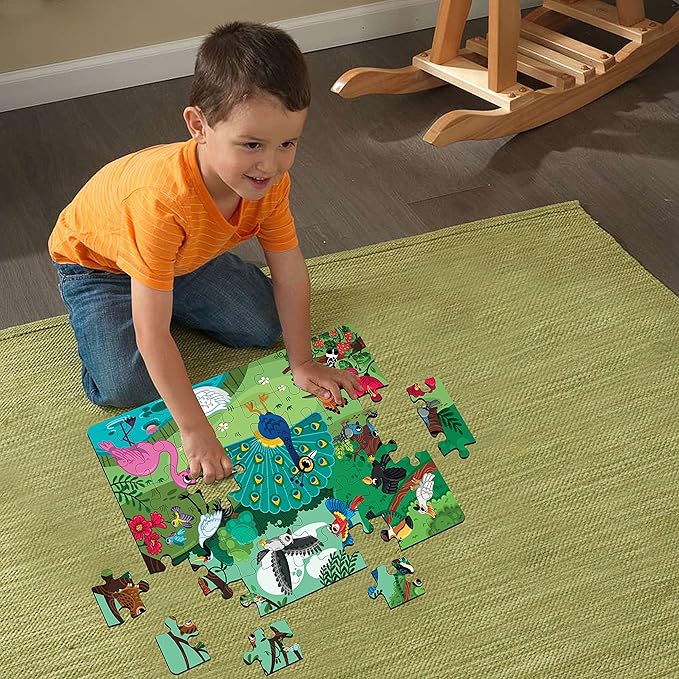 Mini Leaves 48 Piece Wooden Puzzle for Kids & Adults | Jungle Birds Jigsaw Puzzle | Fun & Challenging Floor Wooden Puzzle Game