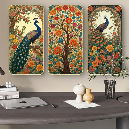 Livin'luxe Set of 3 Peacock Modern Art Boho Painting Premium Framed Laminated Wall Paintings SP-23
