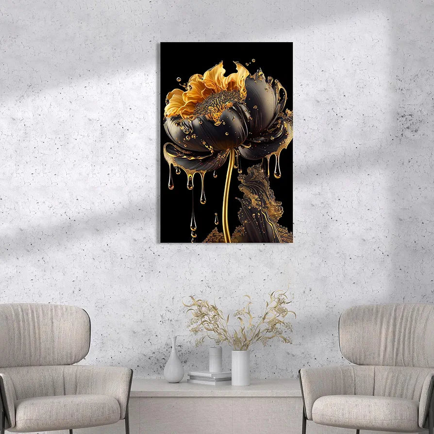 Kotart Modern Art Canvas Paintings for Bedroom Room Living Room Abstract Golden Floral Canvas Painting Style02