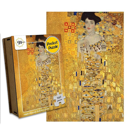 91knots the Lady in Gold by Gustav Klimt Wooden Jigsaw Puzzle (140 Pieces) for Adults and Kids | Hokusai's Artwork
