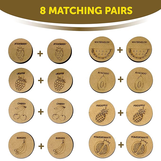 Mini Leaves Fun Fruits Wooden Memory Card Game for Kids | Fun Fruits Puzzle Set | Pattern, Color Matching Toy