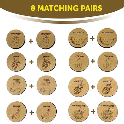 Mini Leaves Fun Fruits Wooden Memory Card Game for Kids | Fun Fruits Puzzle Set | Pattern, Color Matching Toy