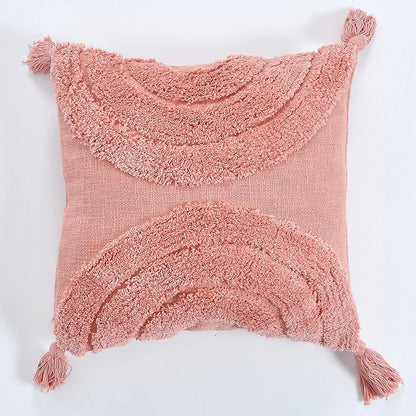 Homadorn Luxury Cotton 250 TC Handmade Decorative Boho Throw Tufted Pillow Covers Peach