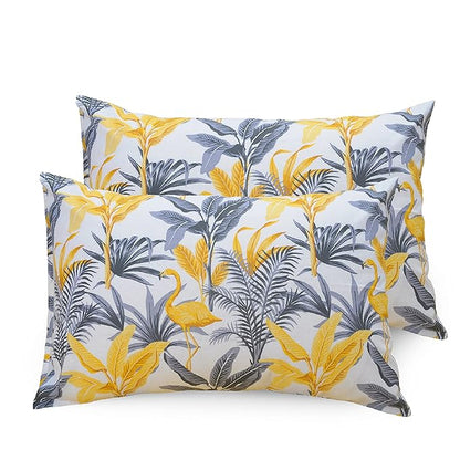Huesland by Ahmedabad Cotton 144 TC King Size Bedsheet Cotton with 2 Pillow Covers | Flamingos Yellow