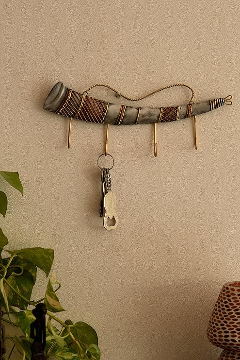 Ecraftindia Long Shehnai Wrought Iron Key Holder | Red and Brown