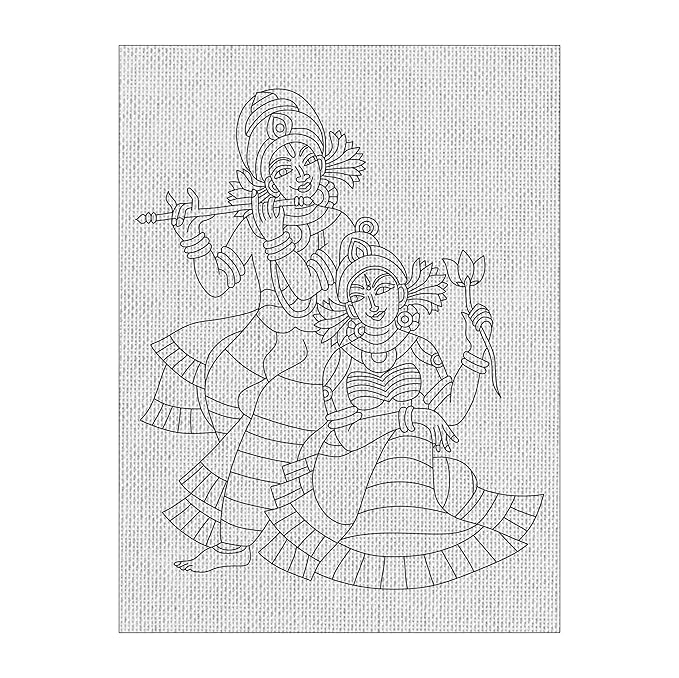 Hobby India Self Painting Beautiful Radha & Krishna Canvas | Pre-designed Canvas Board for Best Gift Adults & Artist