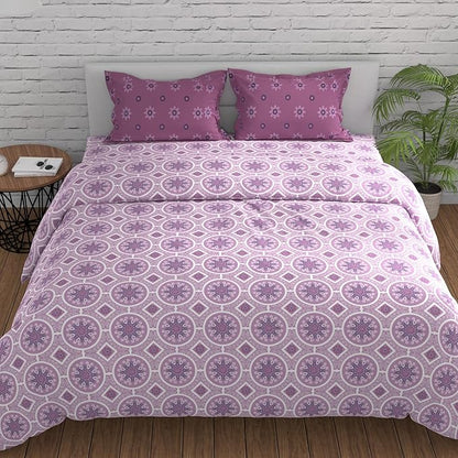 Huesland by Ahmedabad Cotton 144 TC Cotton Bedsheets for King Size Bed with 2 Pillow Covers | Mandala | Pink & Magenta