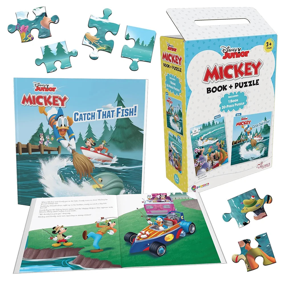 Disney Junior Mickey Book & Puzzles for Kids 3 Years and Above | Catch That Fish | 1 Book & 20 Piece Puzzles