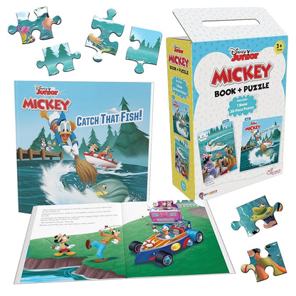 Disney Junior Mickey Book & Puzzles for Kids 3 Years and Above | Catch That Fish | 1 Book & 20 Piece Puzzles