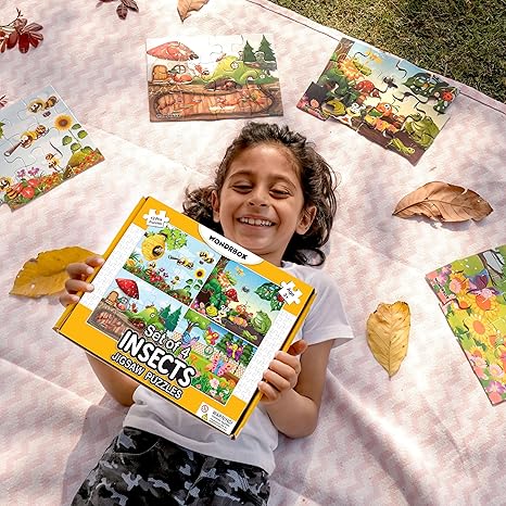 Wondrbox Insects Jigsaw Puzzles For Kids Educational Toy For The Kids Age 3 And Above Insects Set of 4 Puzzles in Box