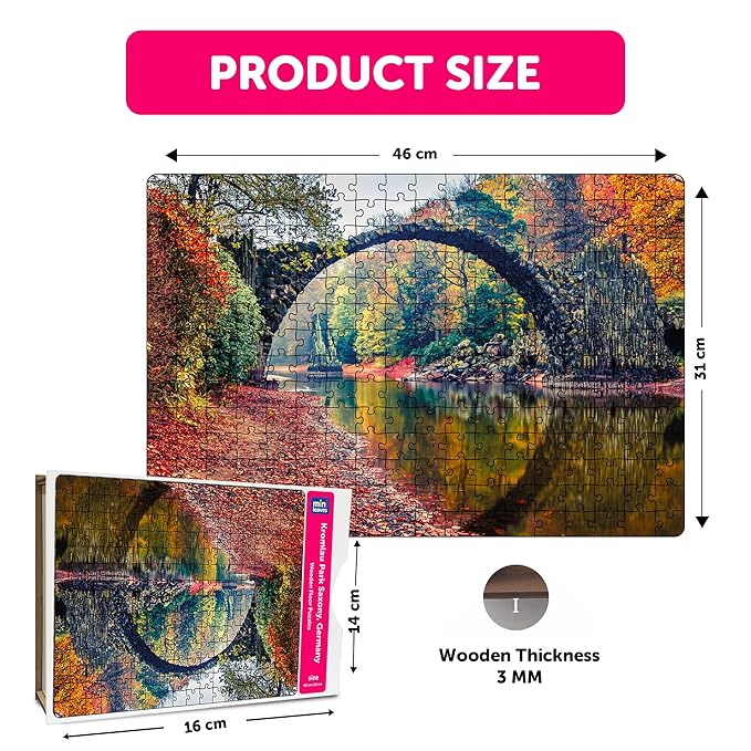 Mini Leaves 252 Piece Wooden Puzzle for Kids & Adults | Kromlau Park, Saxony Germany Jigsaw Puzzle | Educational Games & Puzzles