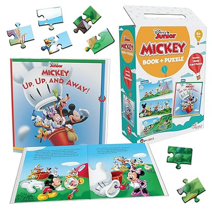 Disney Junior Mickey Book & Puzzles for Kids 4 Years and Above and Away 1 Book & 60 Piece
