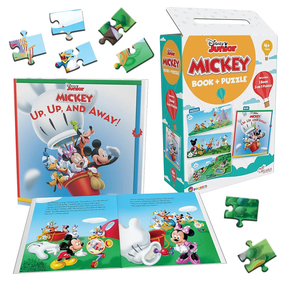 Disney Junior Mickey Book & Puzzles for Kids 4 Years and Above | Up,Up, and Away | 1 Book & 60 Piece Puzzles