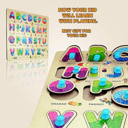 Highroof Alphabet Abcd Wooden Puzzle Kids Games Toys For Kids 3+ Jigsaw Puzzles For Adults Baby Learning