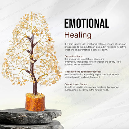 Bezavo Citrine Crystal Tree of Life Feng Shui Money Tree Golden Wire for Positive Energy & Success