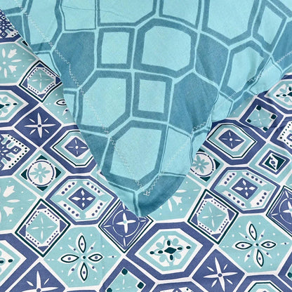 Divine Casa 144 TC 100% Pure Cotton Single Size Bedsheet with 1 Pillow Cover Geo Nordic Hexa Colour Ice Aqua Blue