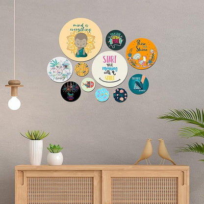 Artvibes Designer Mdf Wooden Wall Hanging for Home Decoration | Pack of 11 Pieces